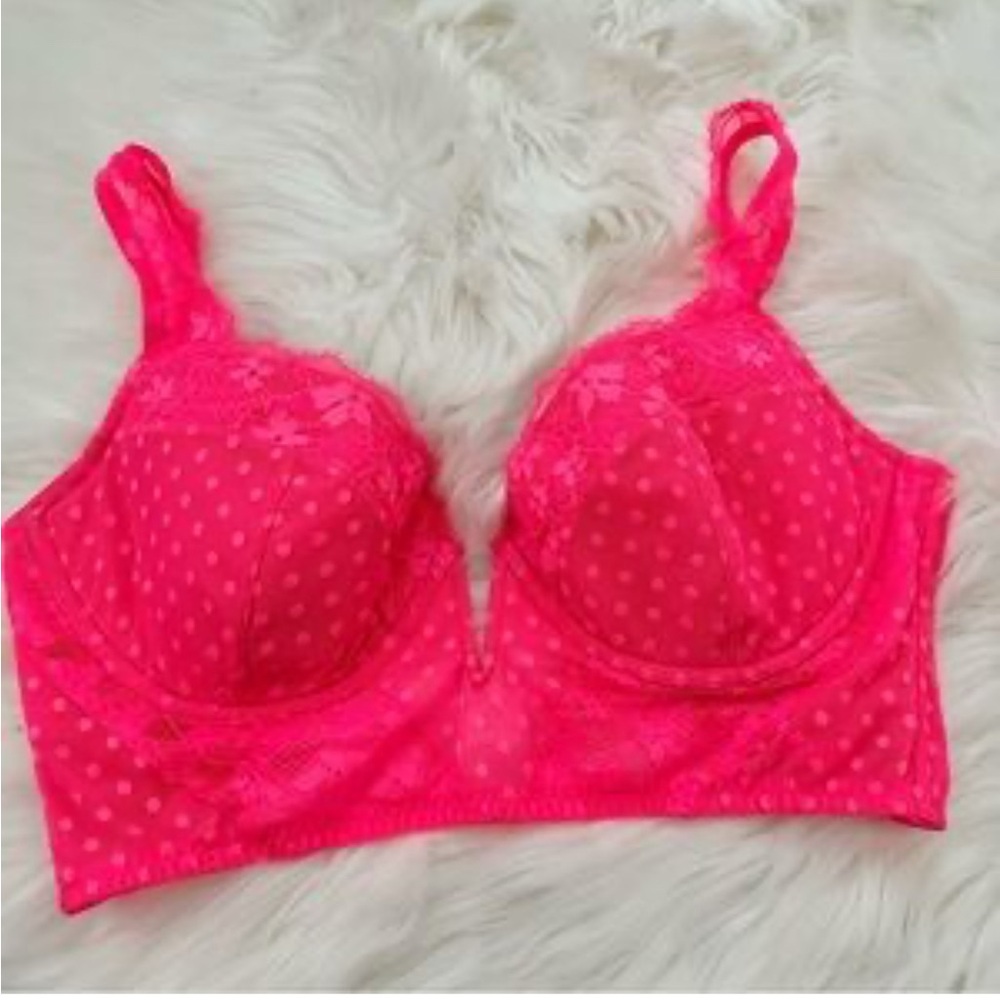 Angels Victorias Secret 36DD Lined Demi Bra Pink Floral Lace Longline #0092